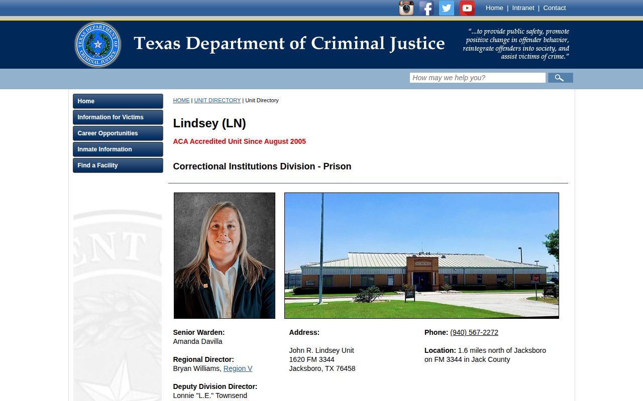 John R. Lindsey Unit release records directory in Jack County