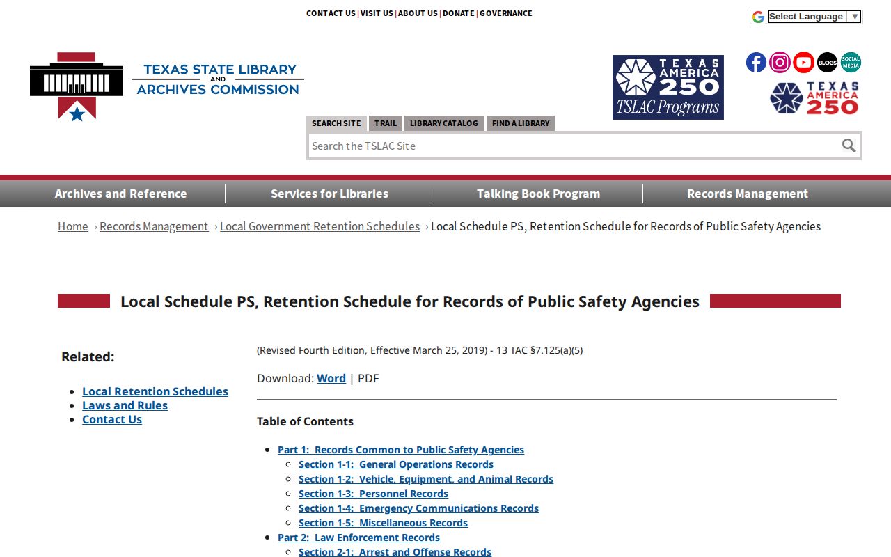 Texas retention schedule for Jack County 72-hour release records