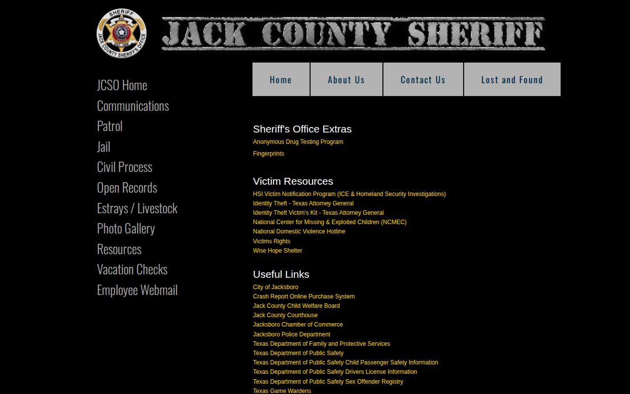 Jack County 24-hour release resources and Sheriff registry links